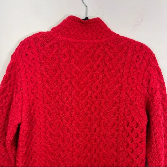 NWT Aran Mor Ireland pure merino wool ruby red high neck sweater L - Picture 6 of 17